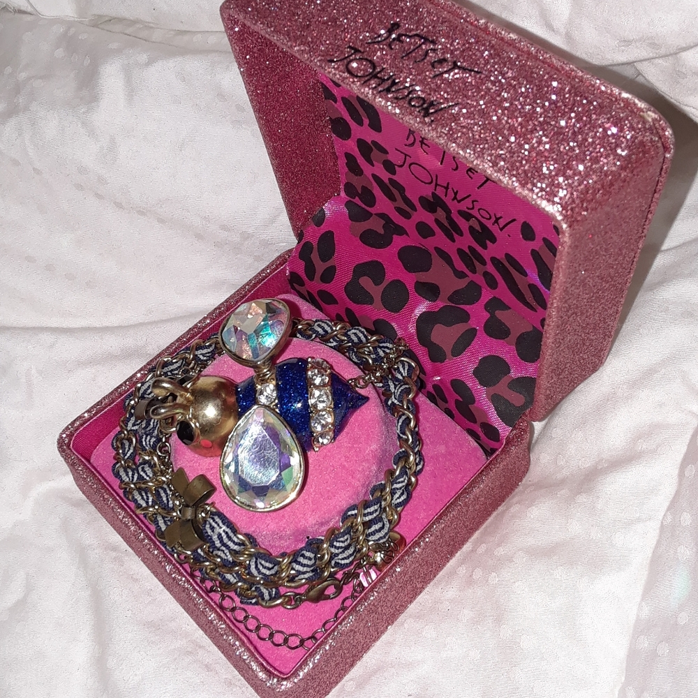 Betsey Johnson Blue Rhinestone Bumble Bee Necklace BJ